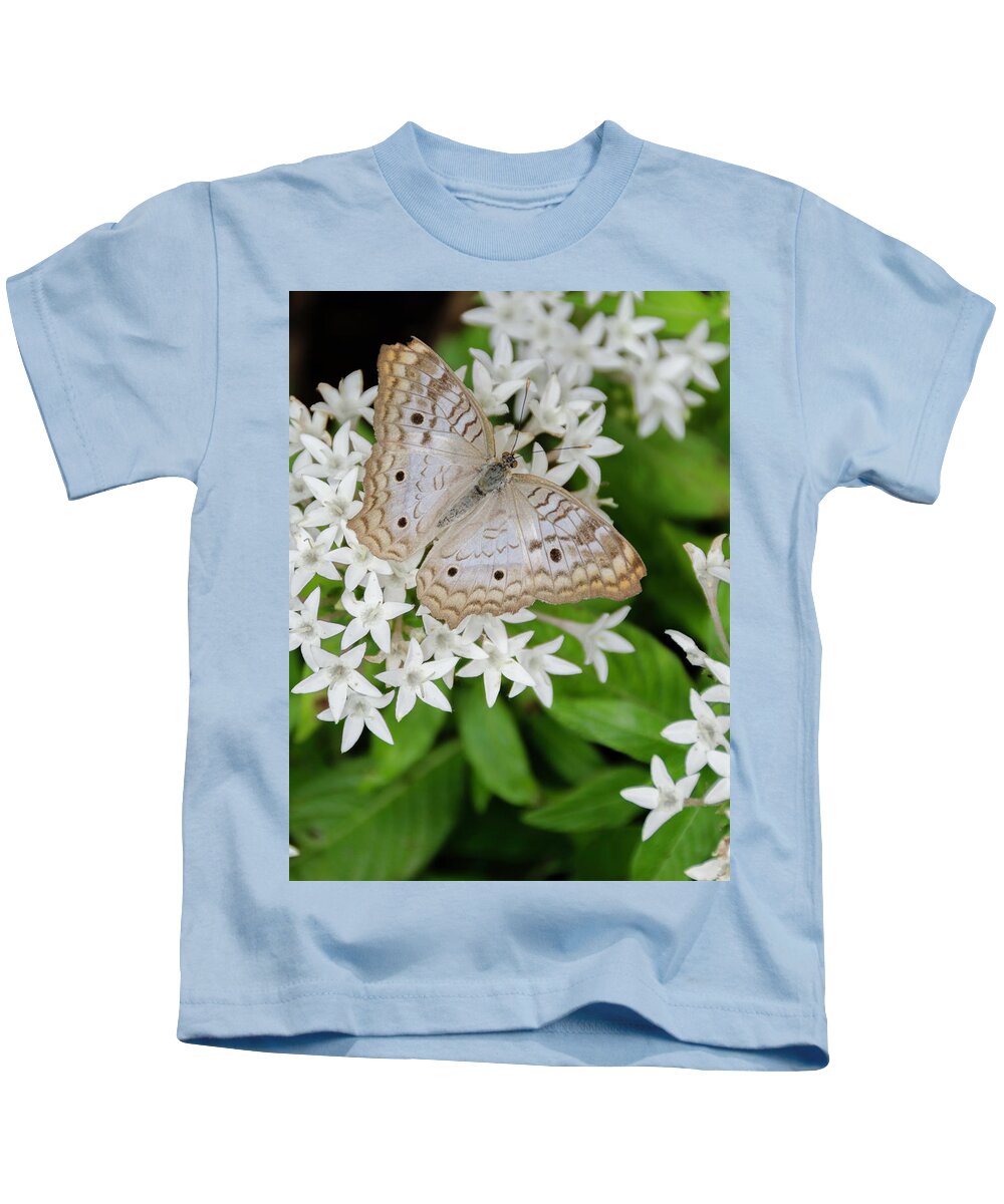 Butterfly Kids T-Shirt featuring the photograph White Butterfly on White Flowers by WAZgriffin Digital