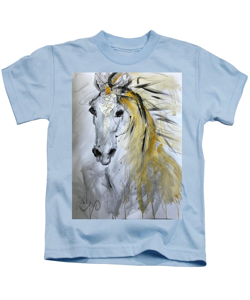 Horse Kids T-Shirt featuring the painting Wild by Elizabeth Parashis