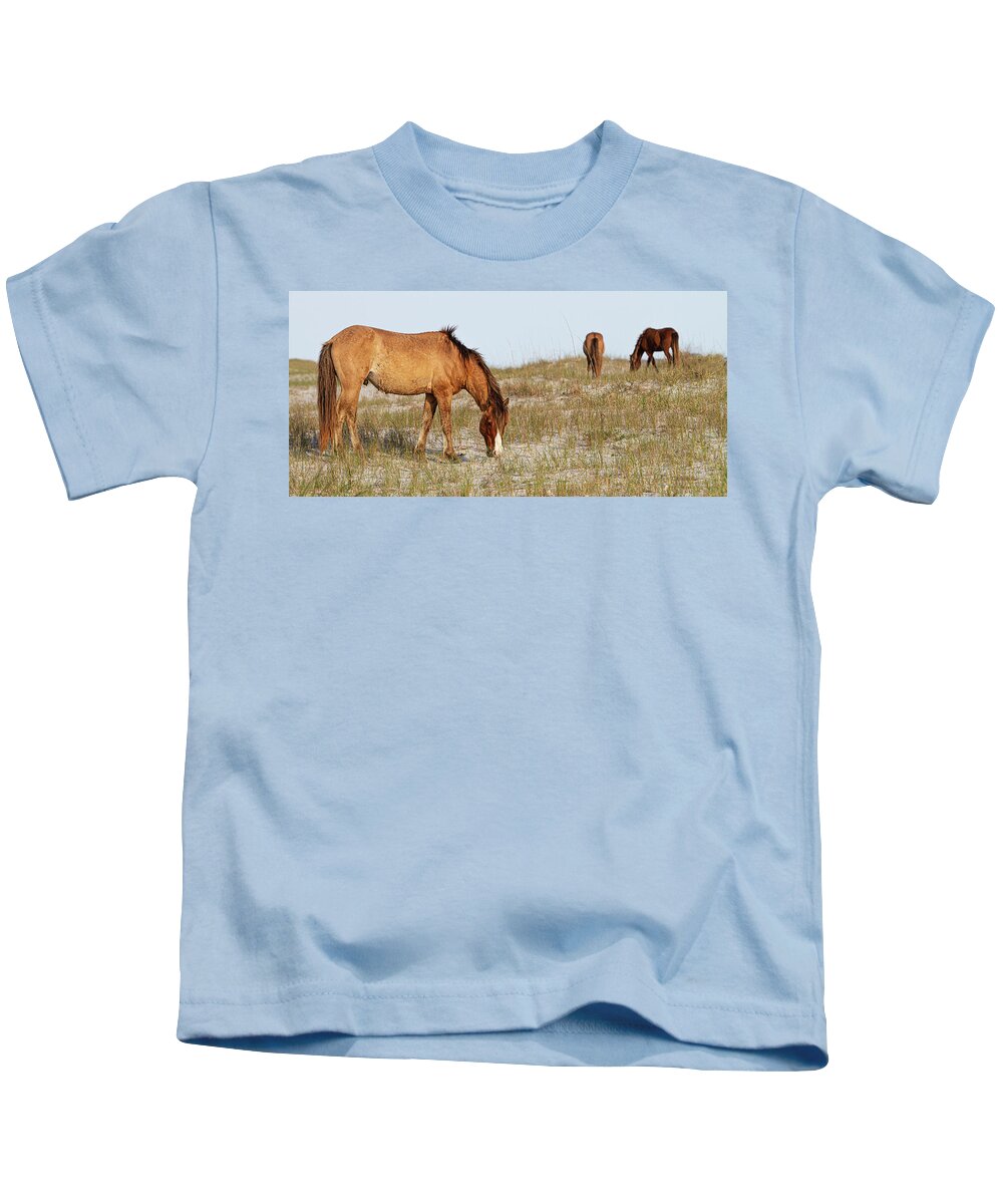 Wild Horses Kids T-Shirt featuring the photograph Wild Horses of the Southern Outer Banks of North Carolina by Bob Decker