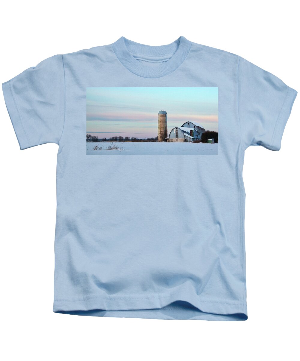 Winter Kids T-Shirt featuring the photograph Winter Farm and Barns Ontario by Tatiana Travelways