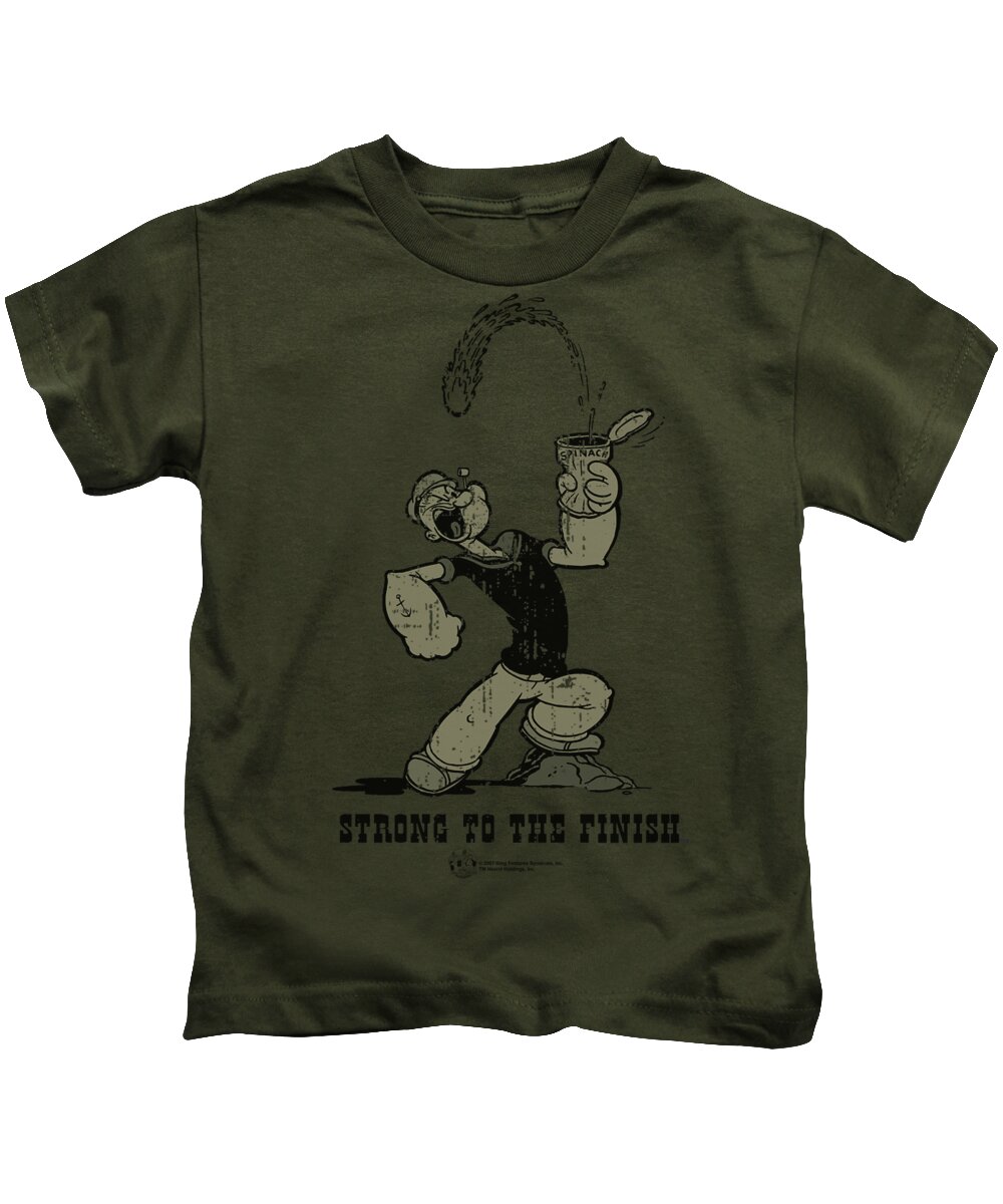 Popeye Kids T-Shirt featuring the digital art Popeye - Strong To The Finish by Brand A