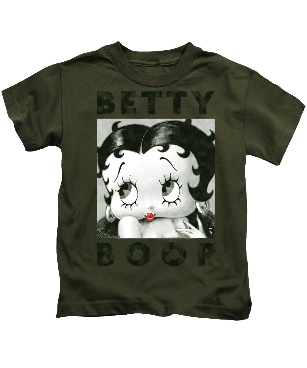  Kids T-Shirt featuring the digital art Betty Boop - Camo Glamour by Brand A