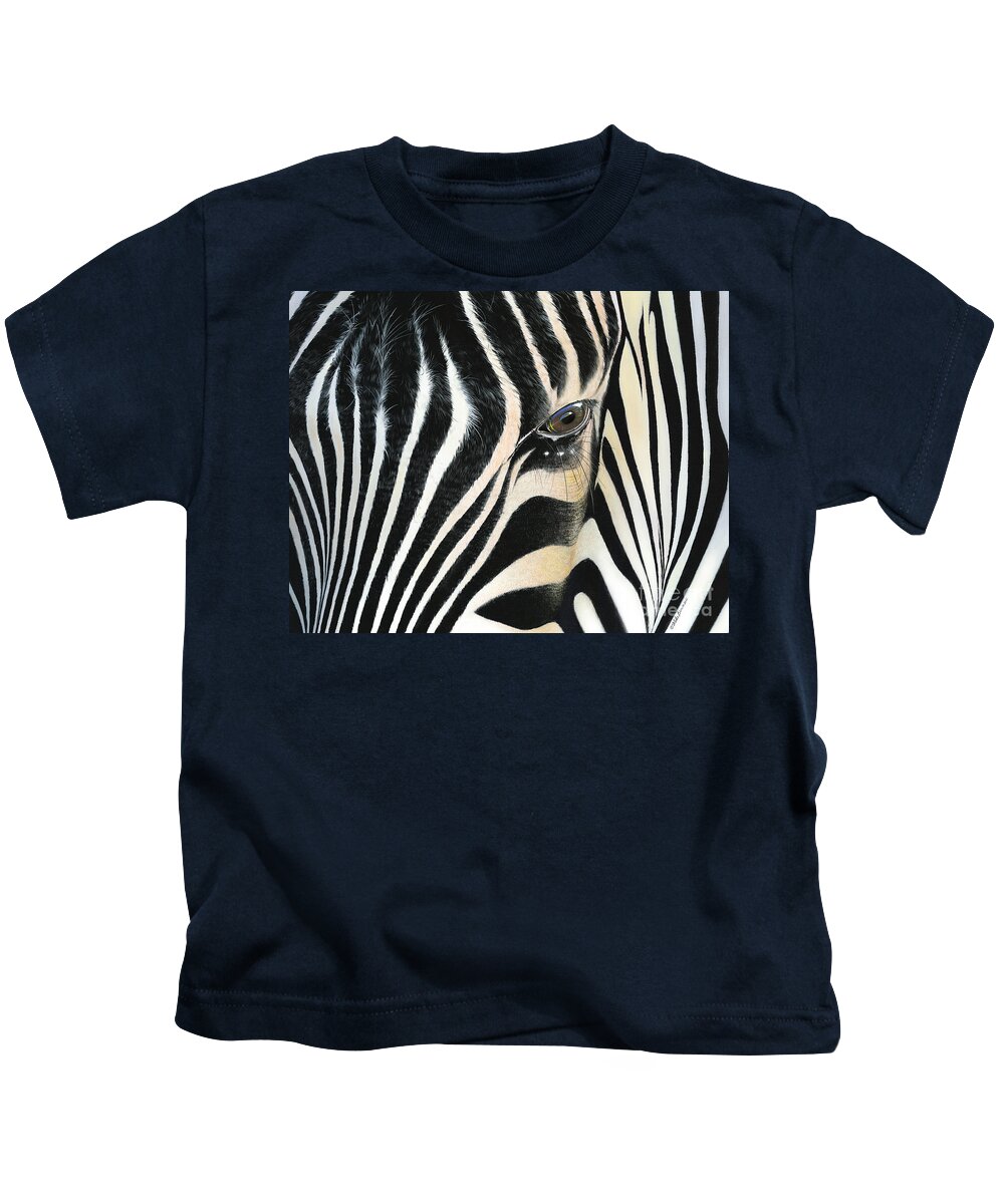 Zebra Paintings Kids T-Shirt featuring the painting A Moment's Reflection by Mike Brown