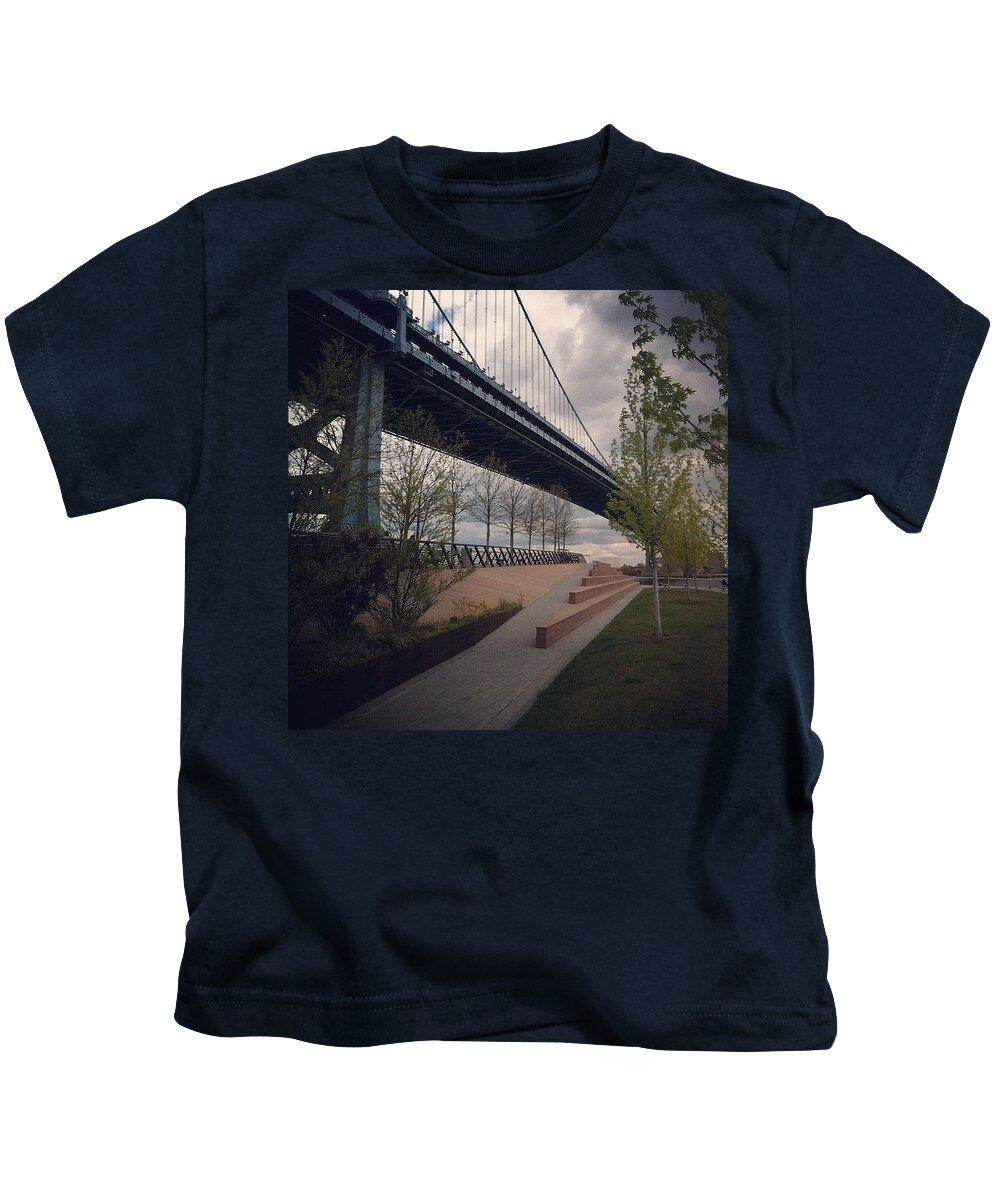 Aprilphotoaday Kids T-Shirt featuring the photograph Ben Franklin Bridge #1 by Katie Cupcakes
