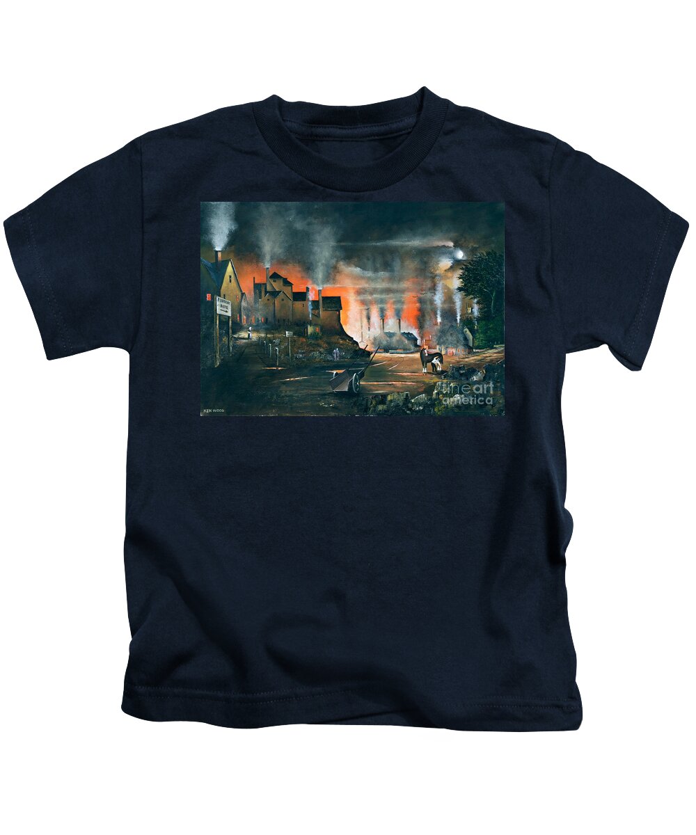 England Kids T-Shirt featuring the painting Coalbrookdale, Ironbridge Gorge, Shropshire - England by Ken Wood
