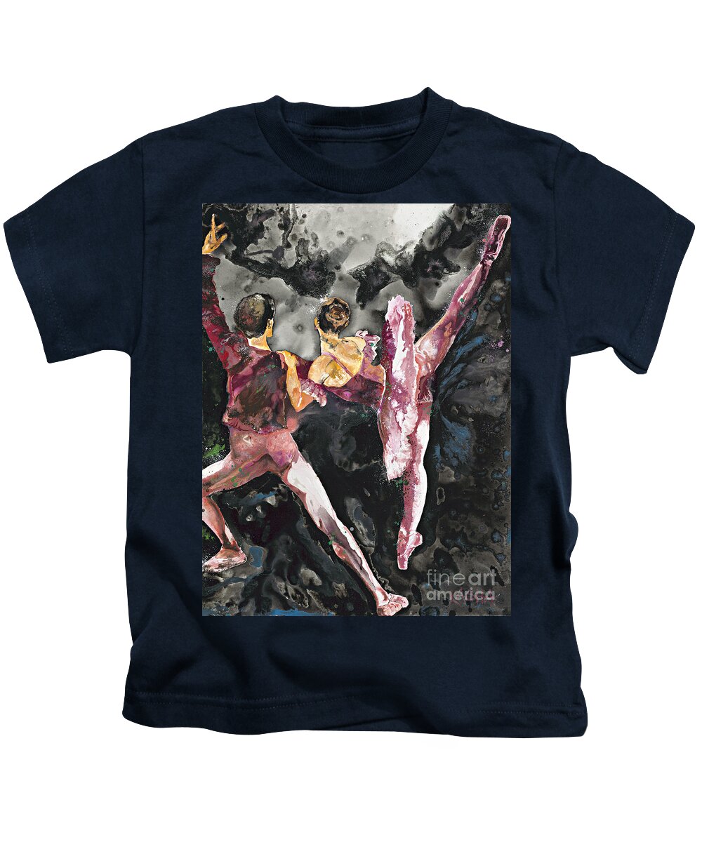 Ballerina Kids T-Shirt featuring the painting Nutcracker Duet by Kasha Ritter