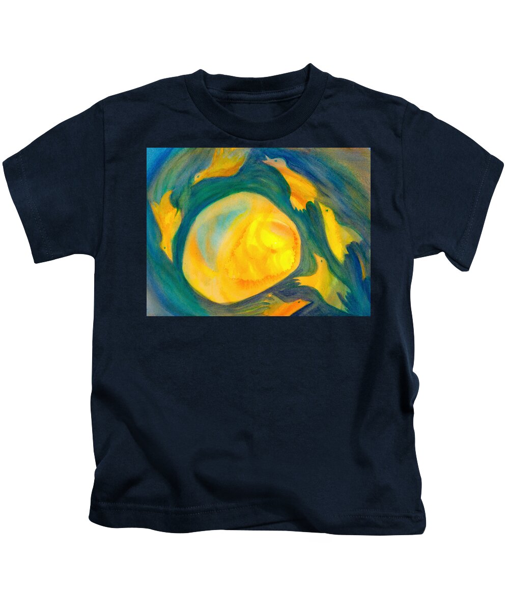 Birds Kids T-Shirt featuring the painting A birdbell morning by Suzy Norris