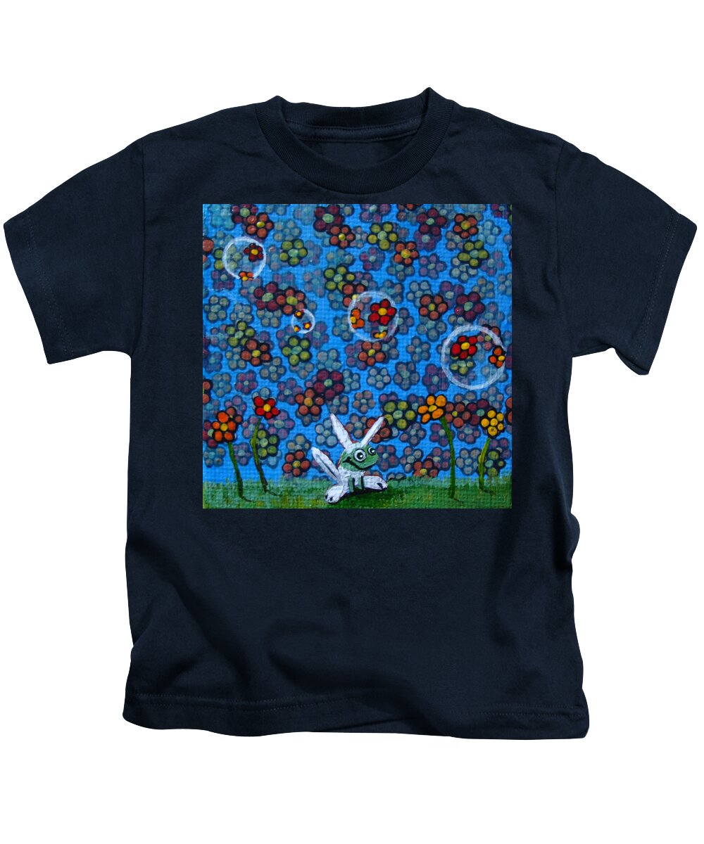 Frog Kids T-Shirt featuring the painting A Frog In a Bunny Suit by Mindy Huntress