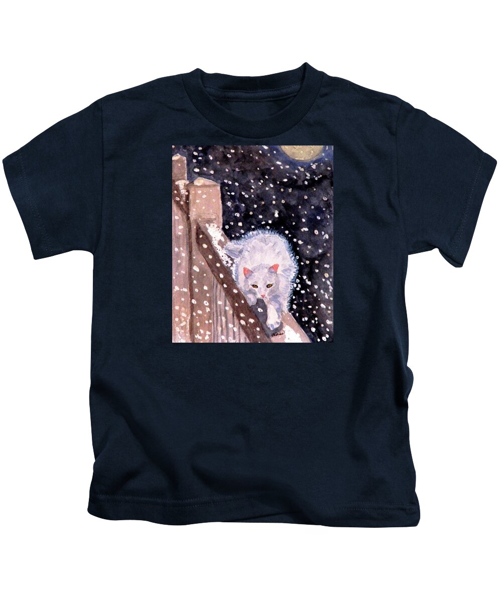 Cat Kids T-Shirt featuring the painting A Silent Journey by Angela Davies