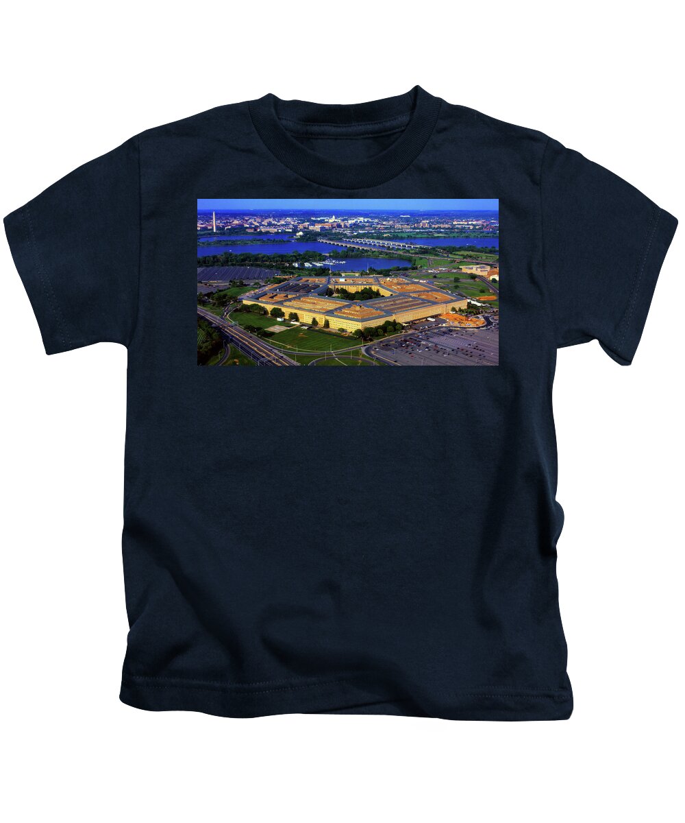 Photography Kids T-Shirt featuring the photograph Aerial View Of The Pentagon At Dusk by Panoramic Images
