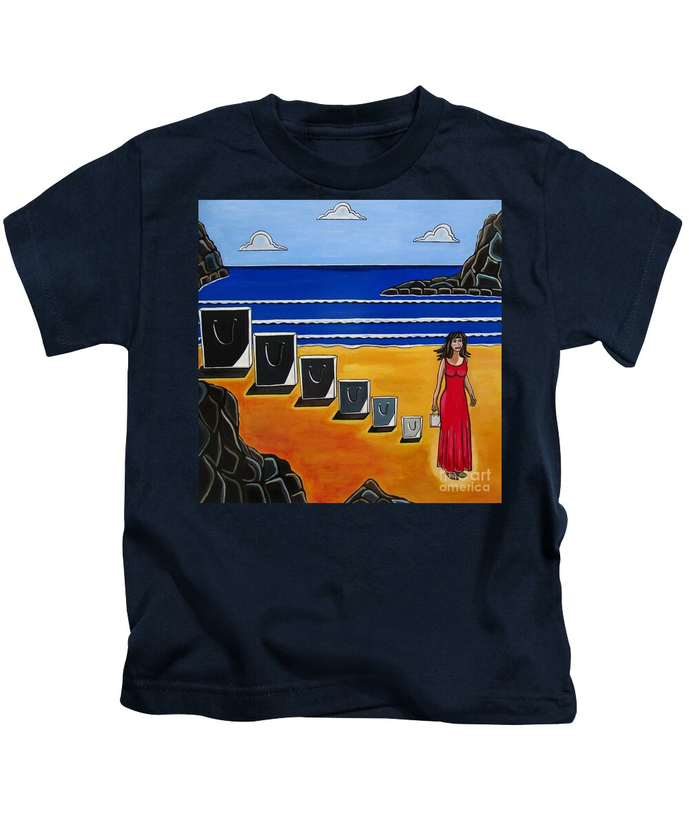 Beach Scenes Kids T-Shirt featuring the painting Baggage by Sandra Marie Adams