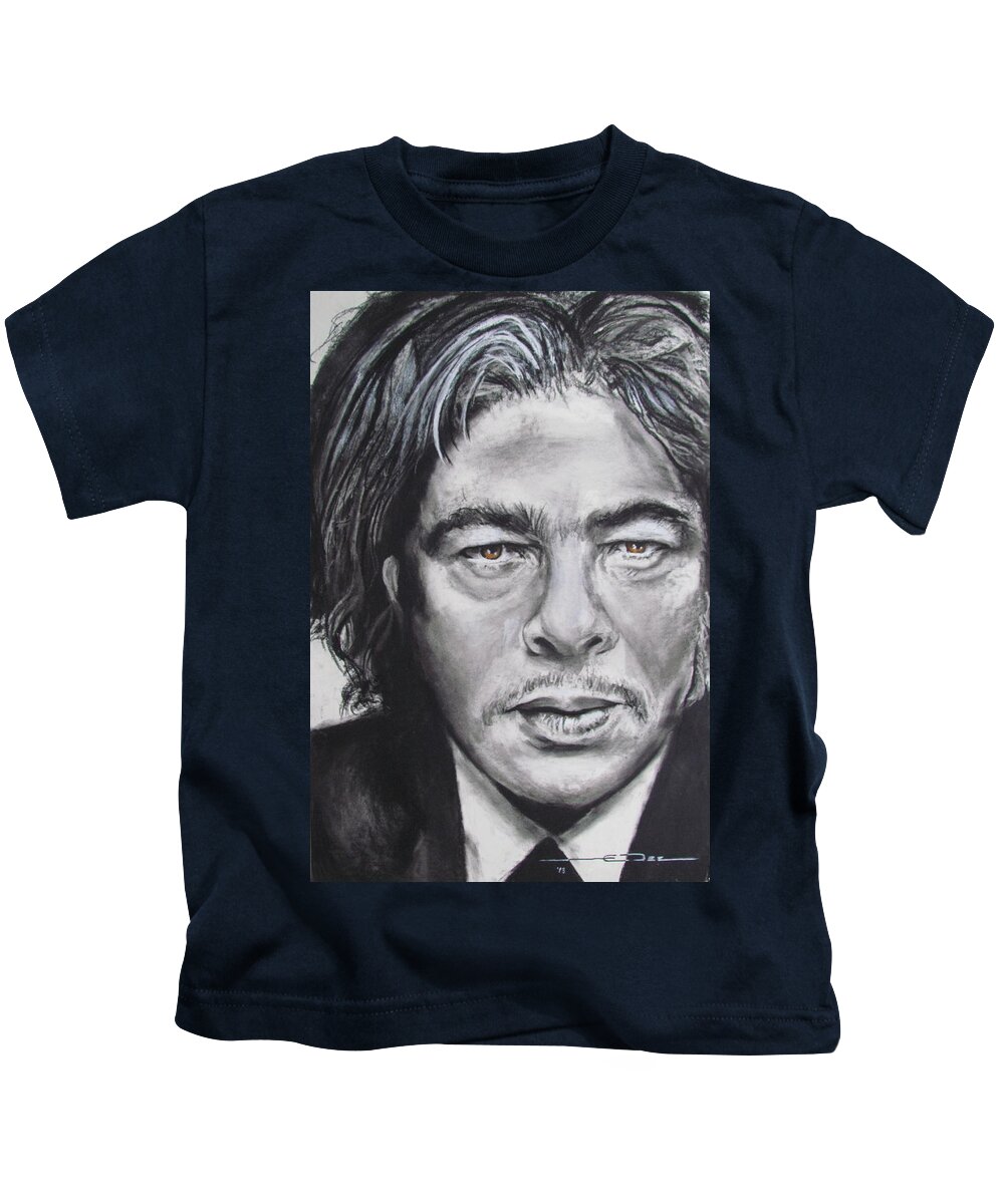Benicio Del Toro Kids T-Shirt featuring the drawing Benicio del Toro by Eric Dee