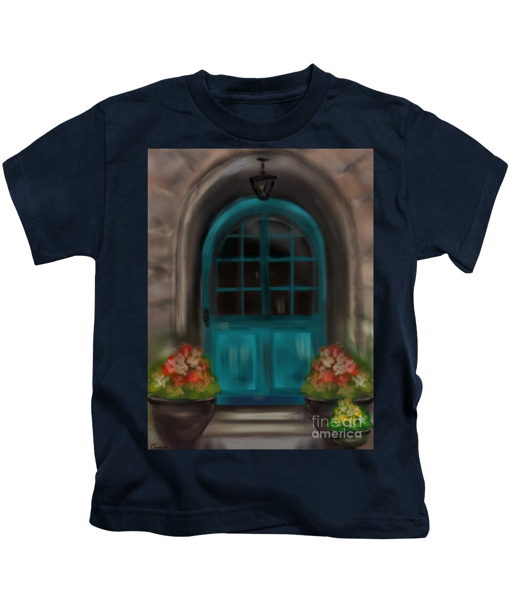 Old World Kids T-Shirt featuring the Blue Door by Christine Fournier