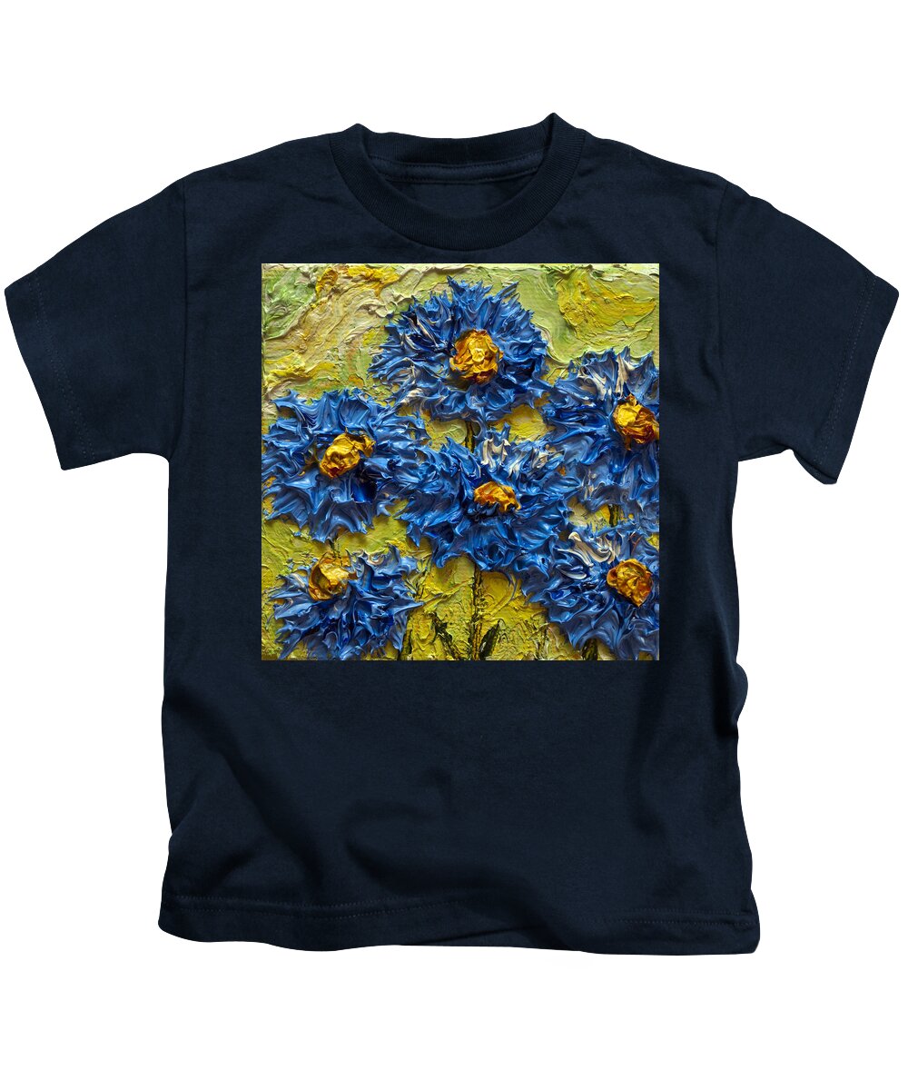 Blue Kids T-Shirt featuring the painting Paris' Blue Asters by Paris Wyatt Llanso