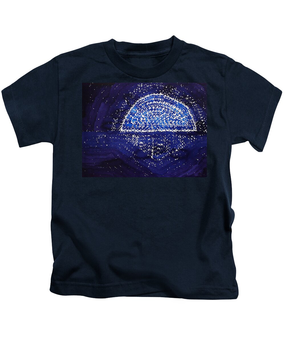 Moon Kids T-Shirt featuring the painting Blue Moonrise original painting by Sol Luckman