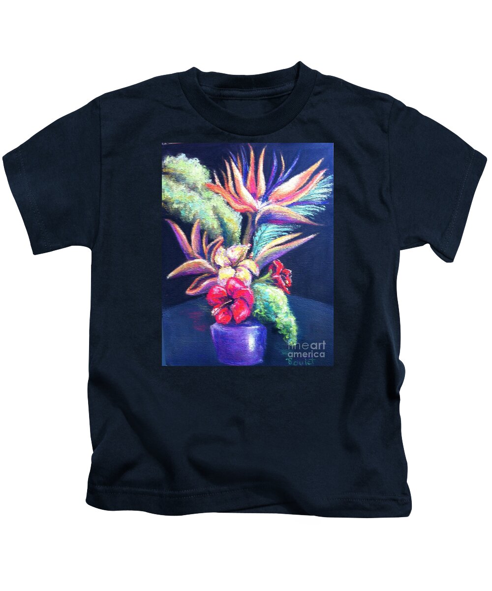 Floral Kids T-Shirt featuring the painting Bouquet with bird of Paradise by Beverly Boulet
