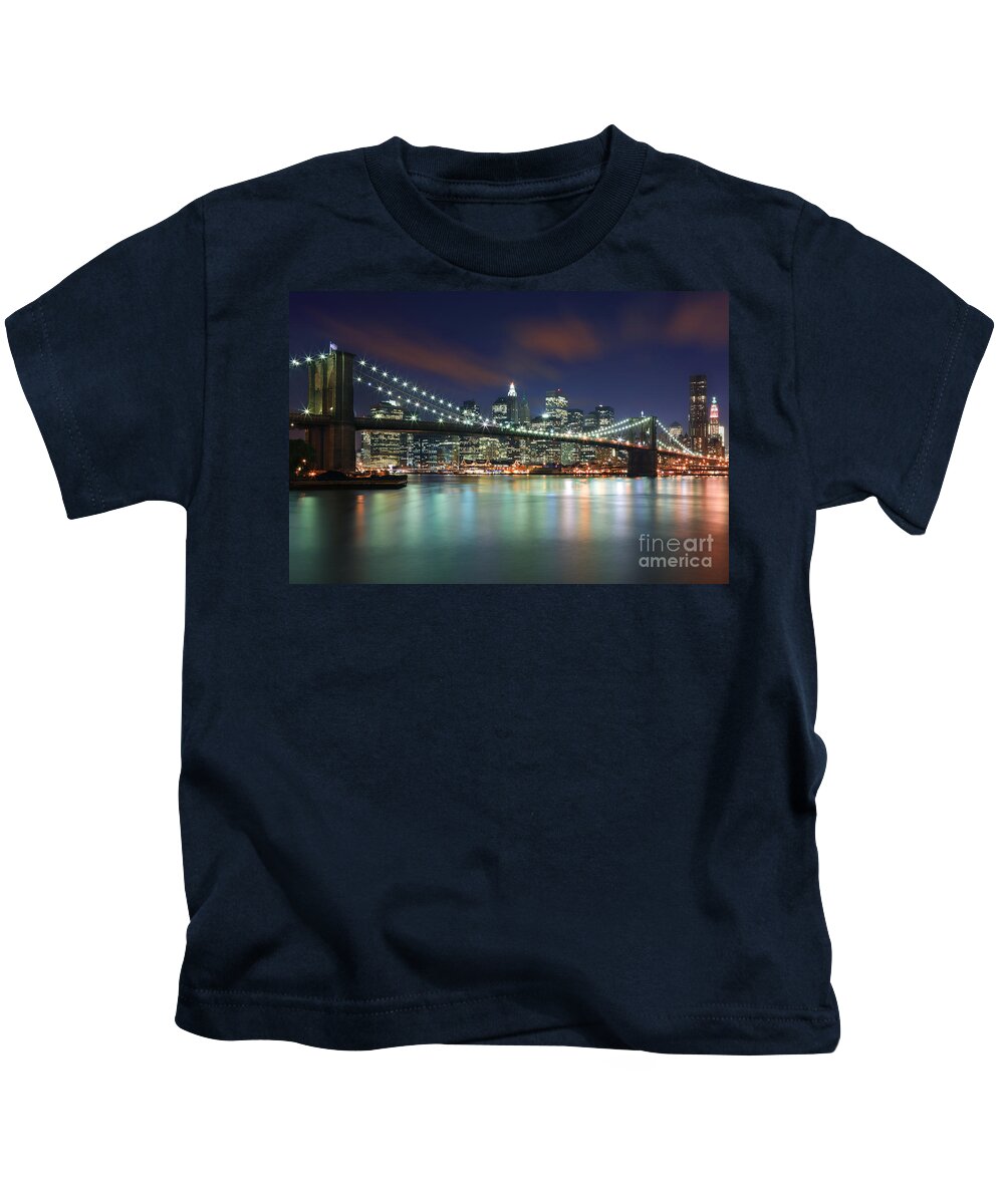 America Kids T-Shirt featuring the photograph Brooklyn Bridge by Henk Meijer Photography