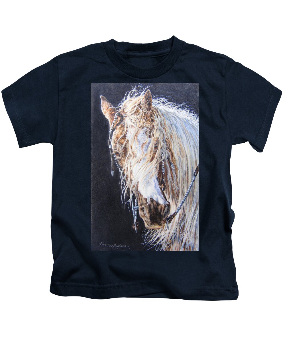  Miniature Paintings Kids T-Shirt featuring the painting Cherokee Rose Gypsy Horse by Denise Horne-Kaplan