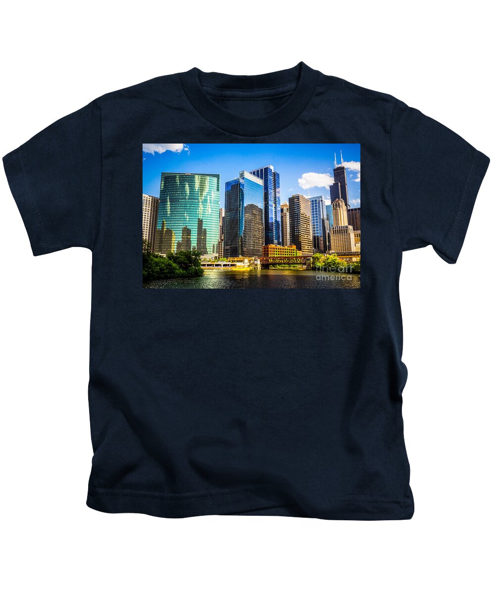 America Kids T-Shirt featuring the photograph Chicago City Skyline by Paul Velgos