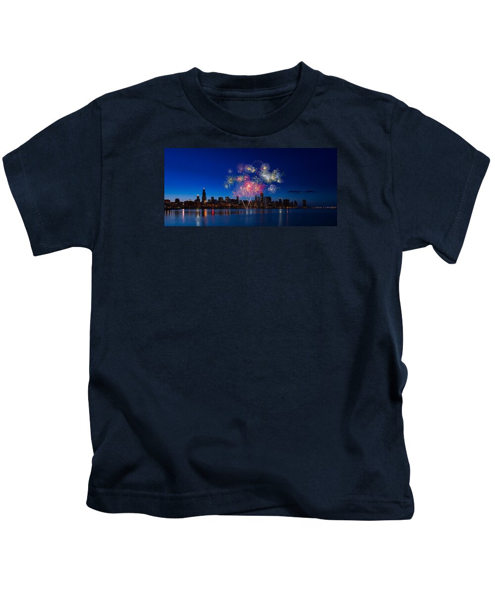 Chicago Kids T-Shirt featuring the photograph Chicago Lakefront Fireworks by Steve Gadomski
