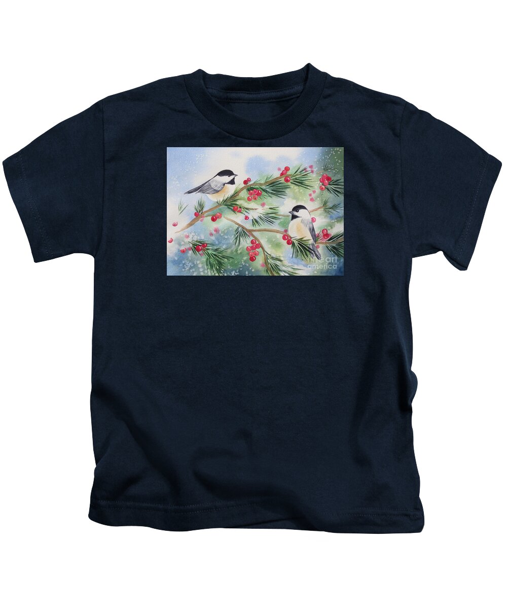 Chickadees Kids T-Shirt featuring the painting Chickadees by Deborah Ronglien
