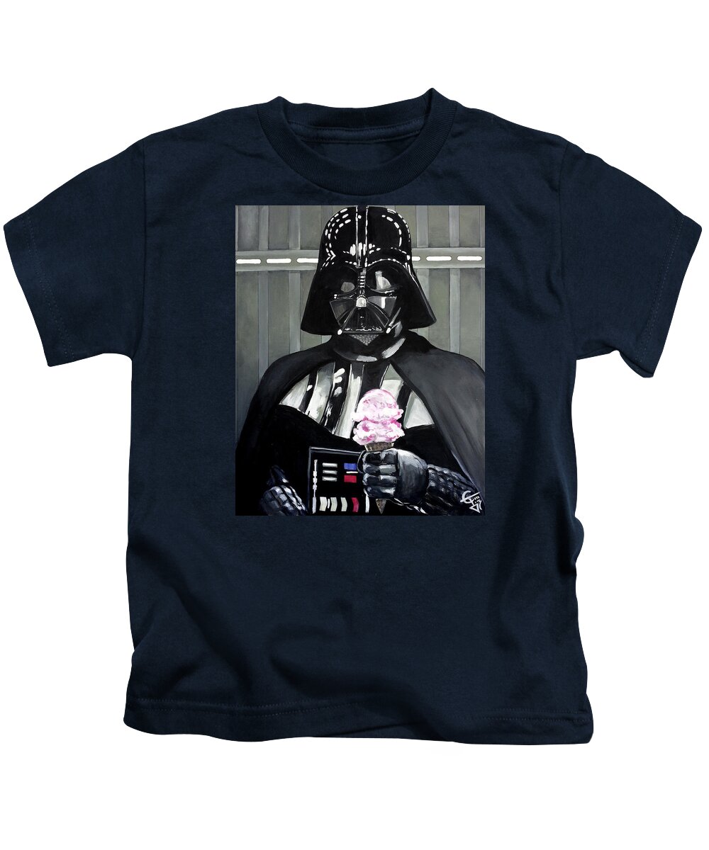 Darth Vader Kids T-Shirt featuring the painting Come to the Dark Side... We Have Ice Cream. by Tom Carlton