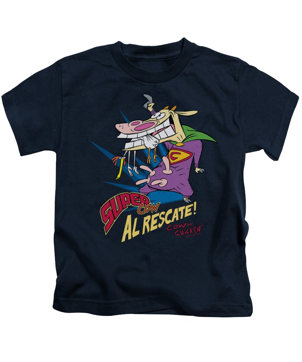 Cow And Chicken Kids T-Shirt featuring the digital art Cow And Chicken - Super Cow by Brand A