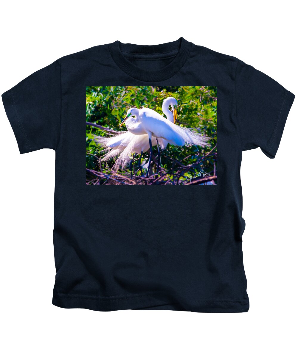 susan Molnar Kids T-Shirt featuring the photograph Criss-Cross Egrets by Susan Molnar