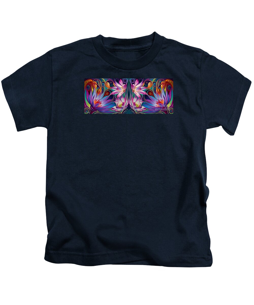 Lotus Kids T-Shirt featuring the painting Double Floral Fantasy 2 by Ricardo Chavez-Mendez