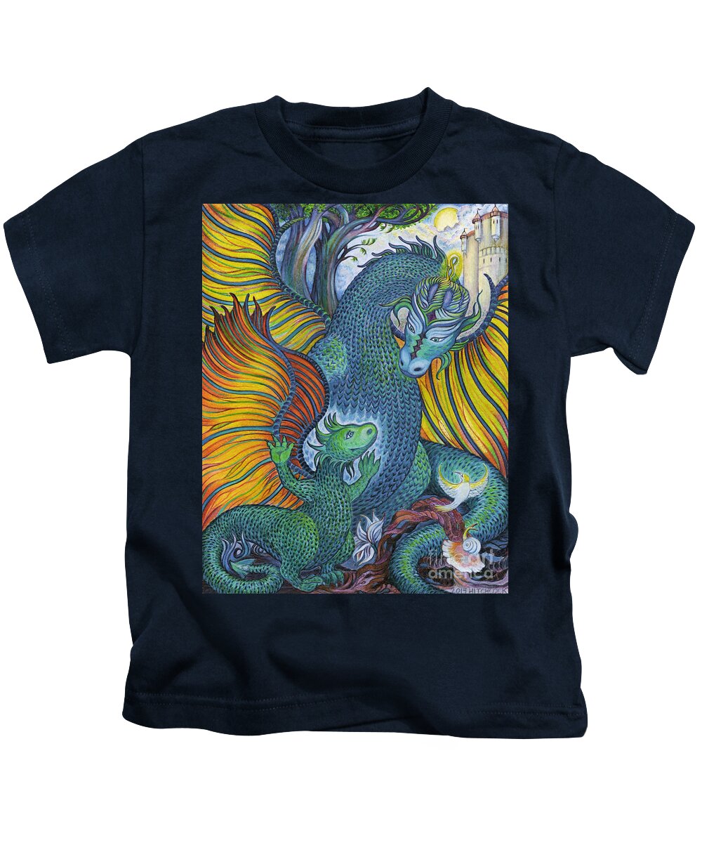 Dragon Kids T-Shirt featuring the drawing Dragon Heart by Debra Hitchcock