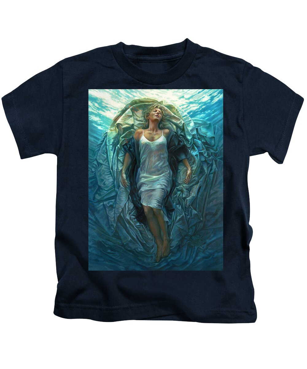 Female Kids T-Shirt featuring the painting Emerge Lighter Version by Mia Tavonatti