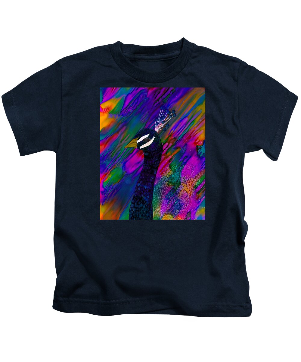 Peacock Kids T-Shirt featuring the painting Fancy That by Eli Tynan