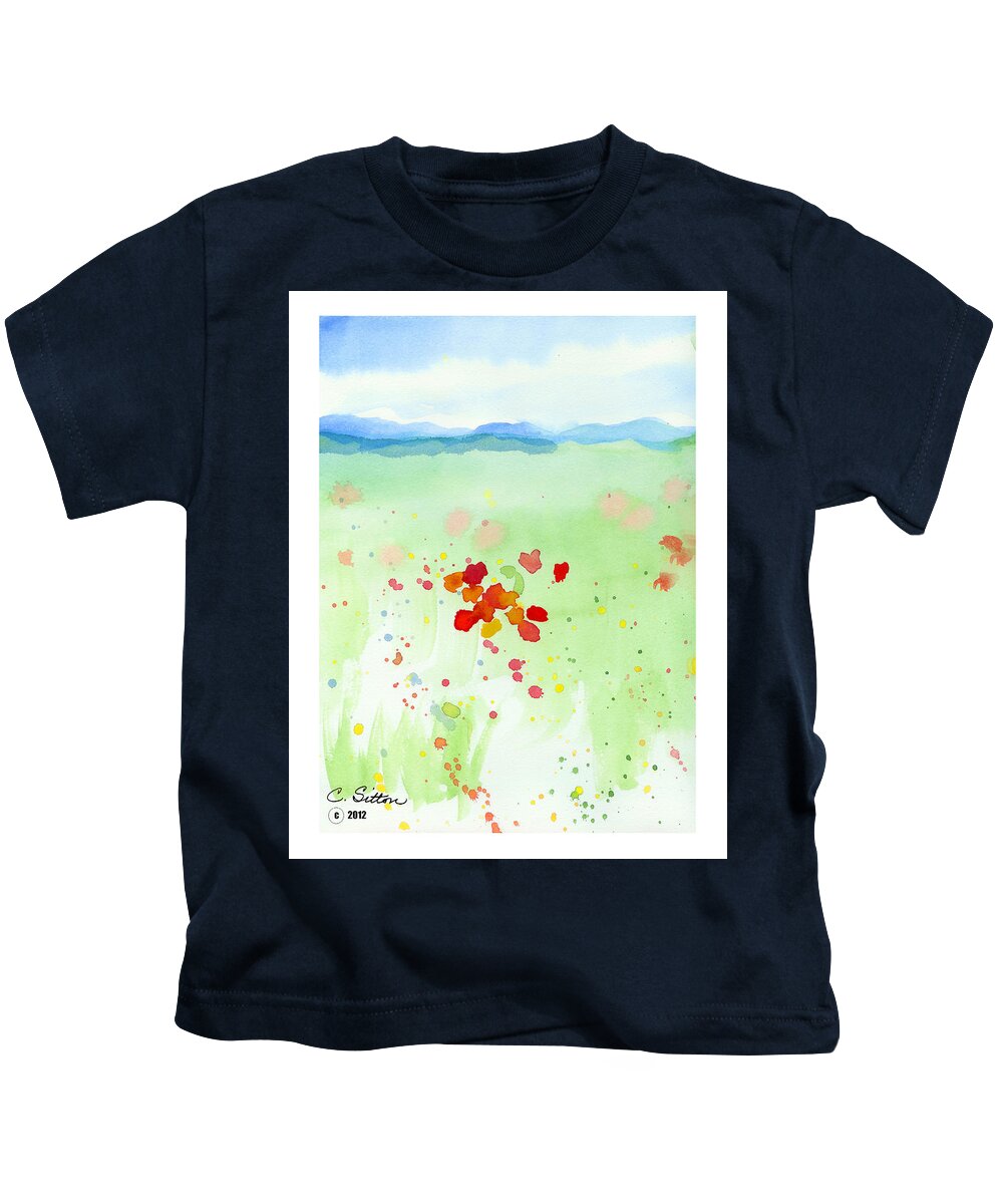 C Sitton Painting Paintings Kids T-Shirt featuring the painting Field of Flowers 2 by C Sitton