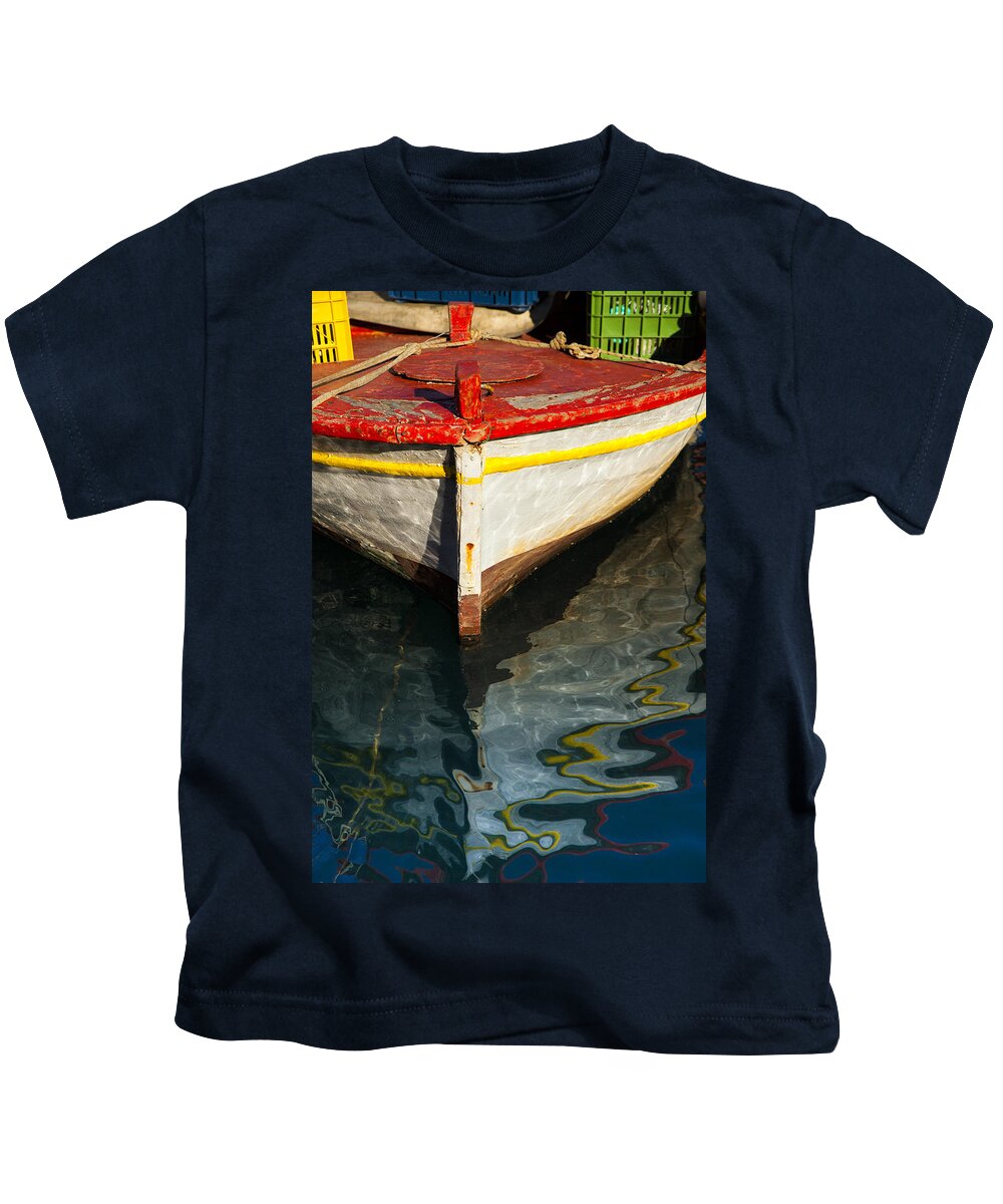 Fishing Kids T-Shirt featuring the photograph Fishing boat in Greece by Mike Santis