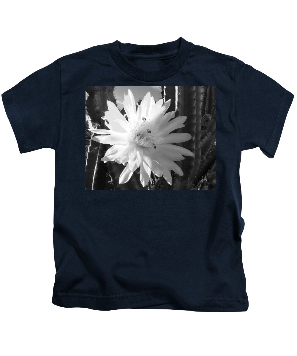 Cactus Kids T-Shirt featuring the photograph Flowering Cactus 5 BW by Mariusz Kula