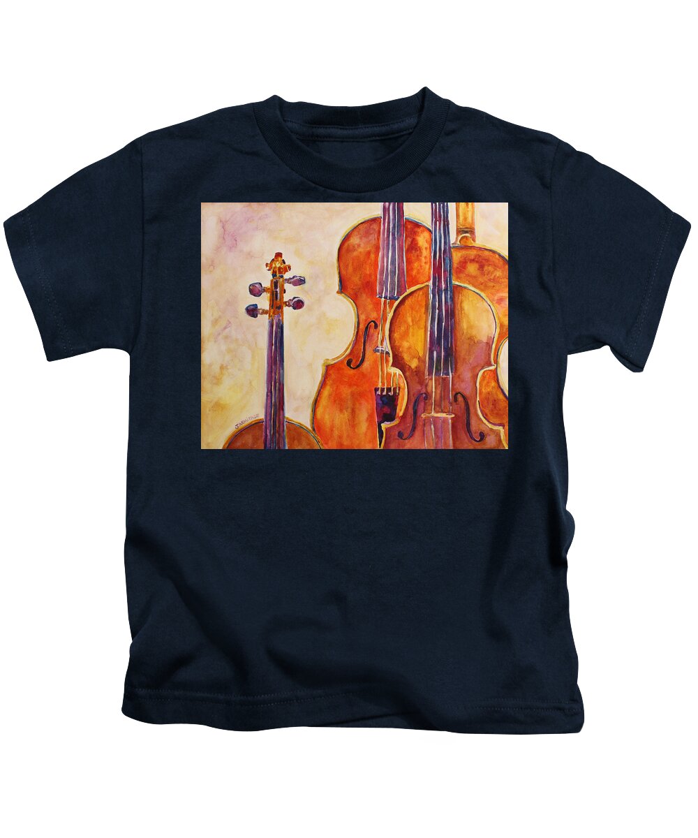 Violins Kids T-Shirt featuring the painting Four Violins by Jenny Armitage