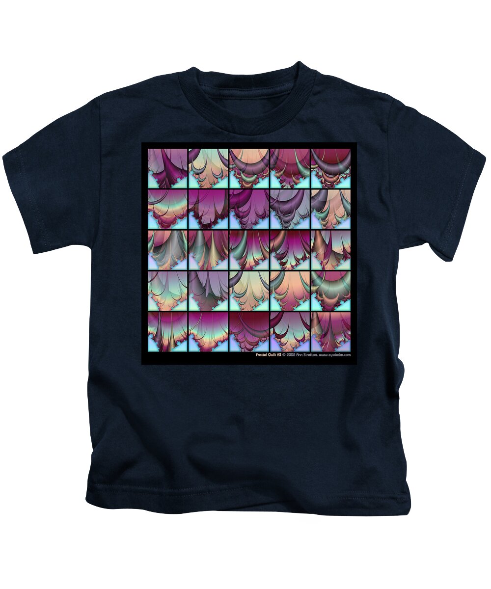 Blue Kids T-Shirt featuring the digital art Fractal Quilt 3 by Ann Stretton