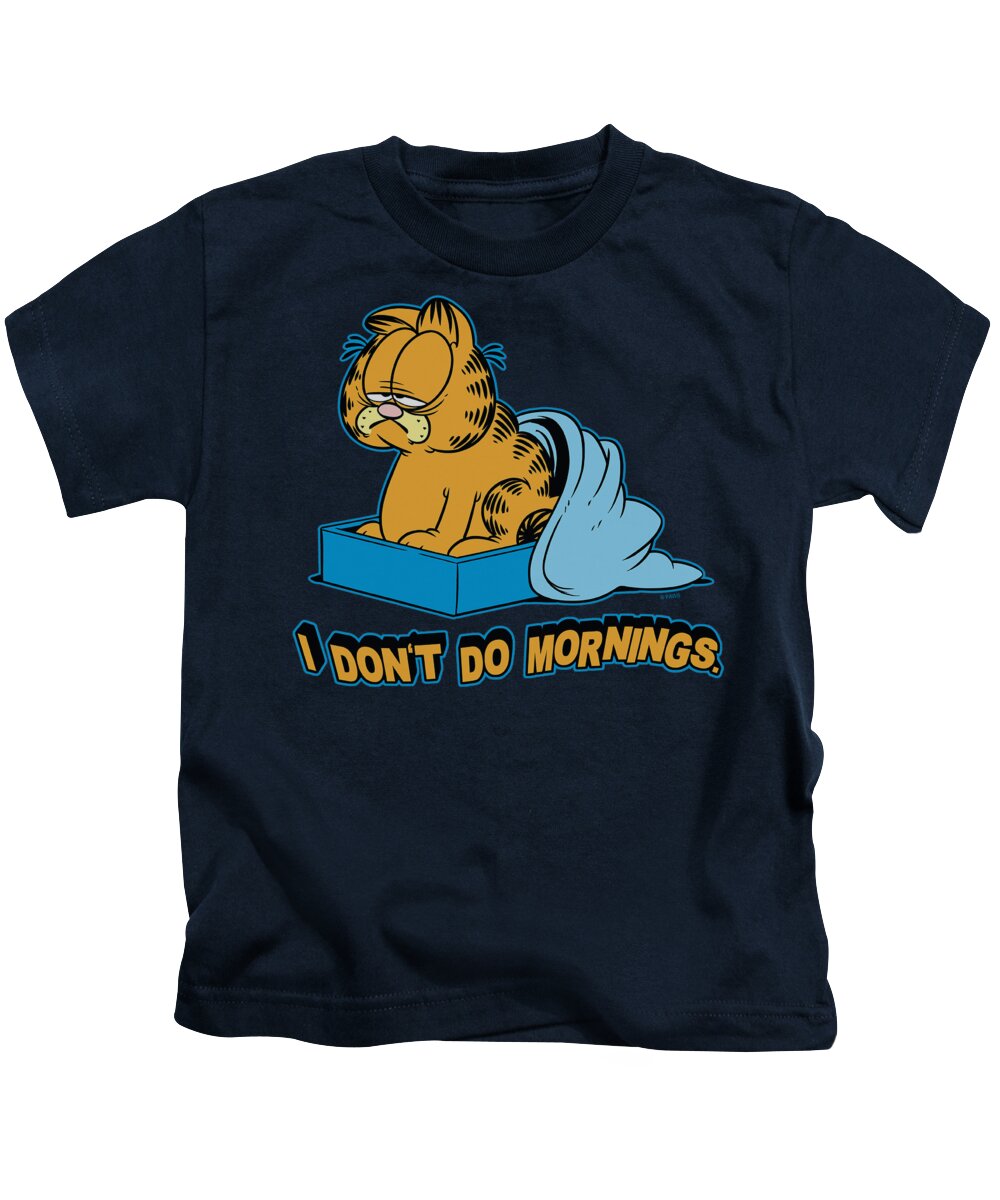 Garfield Kids T-Shirt featuring the digital art Garfield - I Don't Do Mornings by Brand A