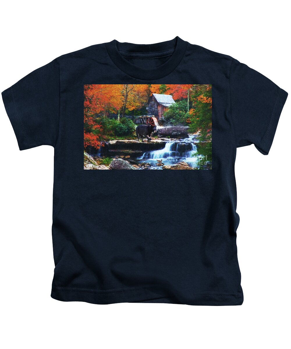 Mill Kids T-Shirt featuring the digital art Glade Creek Grist Mill by Lianne Schneider