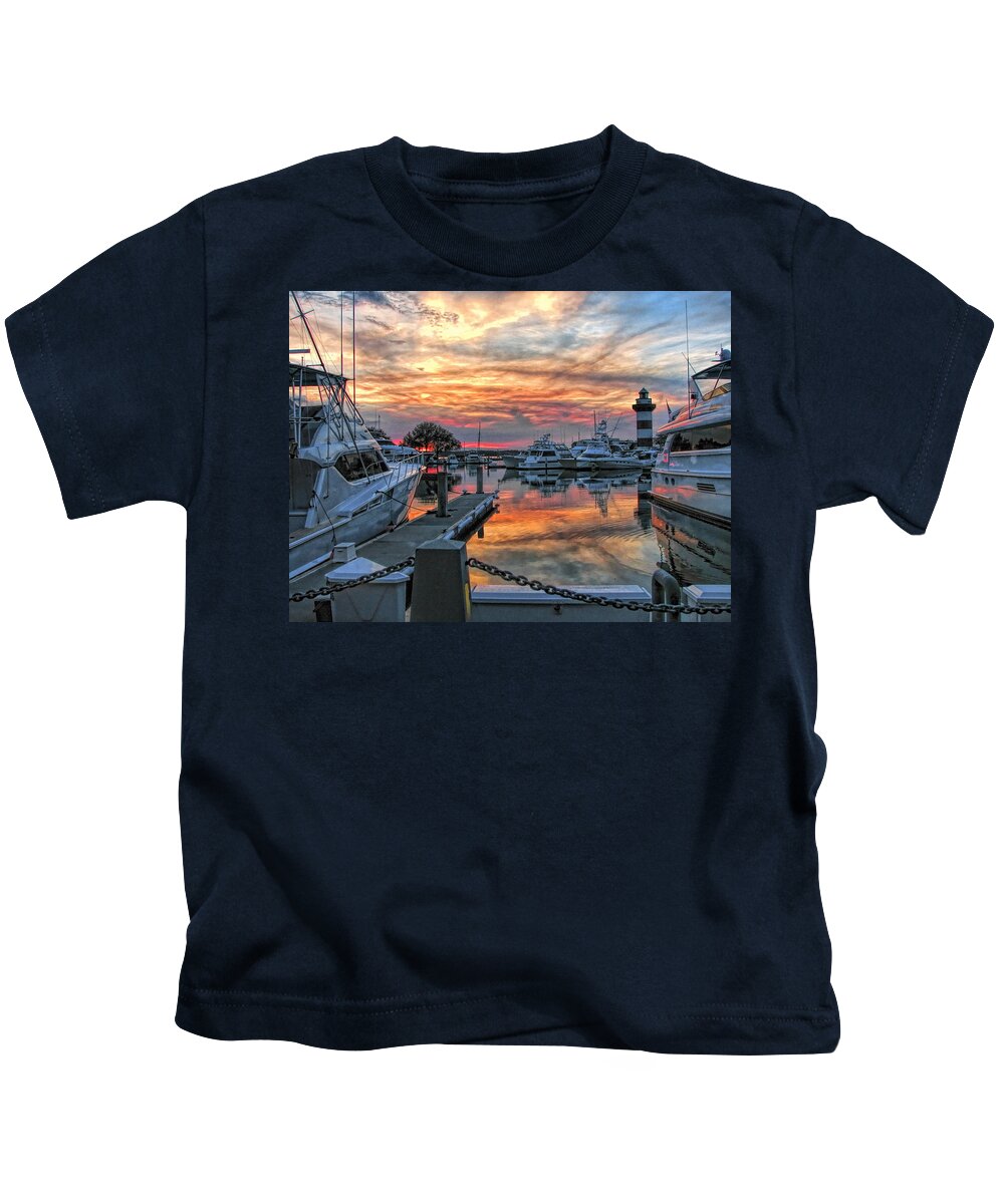 Lighthouse Kids T-Shirt featuring the photograph Harbour Town Yacht Basin by Dale Kauzlaric