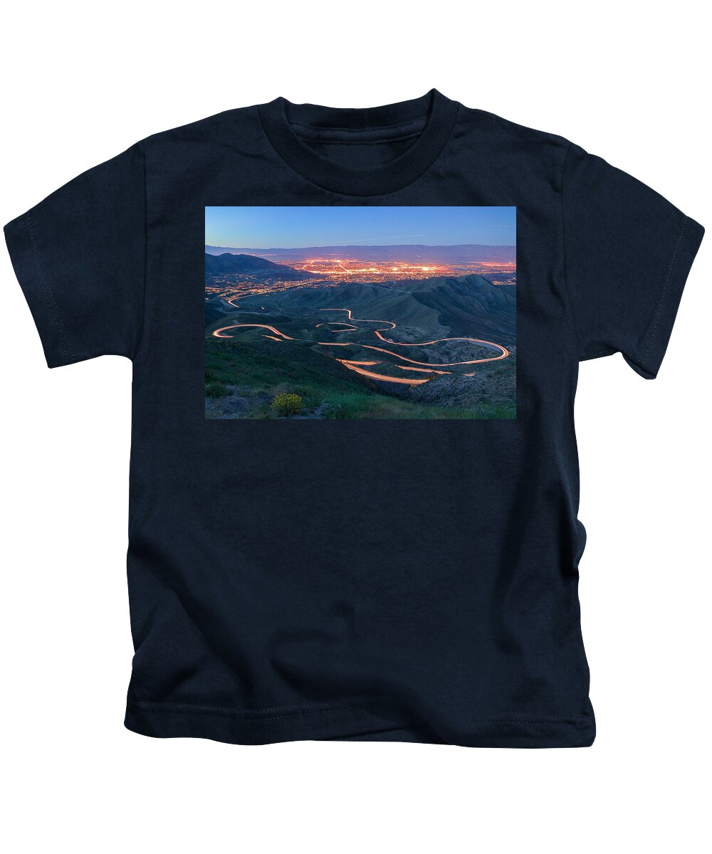 Coachella Kids T-Shirt featuring the photograph Highway 74 Palm Desert CA Vista Point Light Painting by Scott Campbell