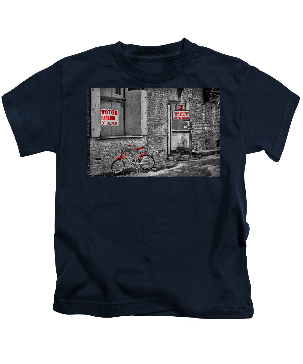 Industrial Kids T-Shirt featuring the photograph Irony in the Alley by Nikolyn McDonald