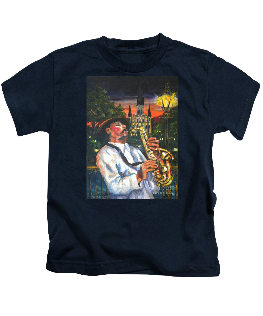 Jazz Kids T-Shirt featuring the painting Jazz by Street Lamp by Beverly Boulet