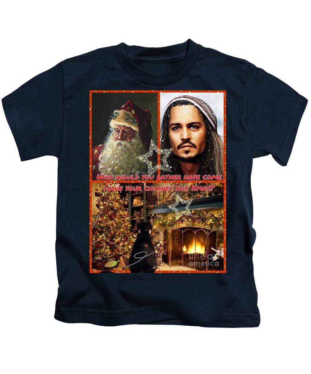 Johnny Depp Kids T-Shirt featuring the photograph Johnny Depp Xmas Greeting by Joan-Violet Stretch