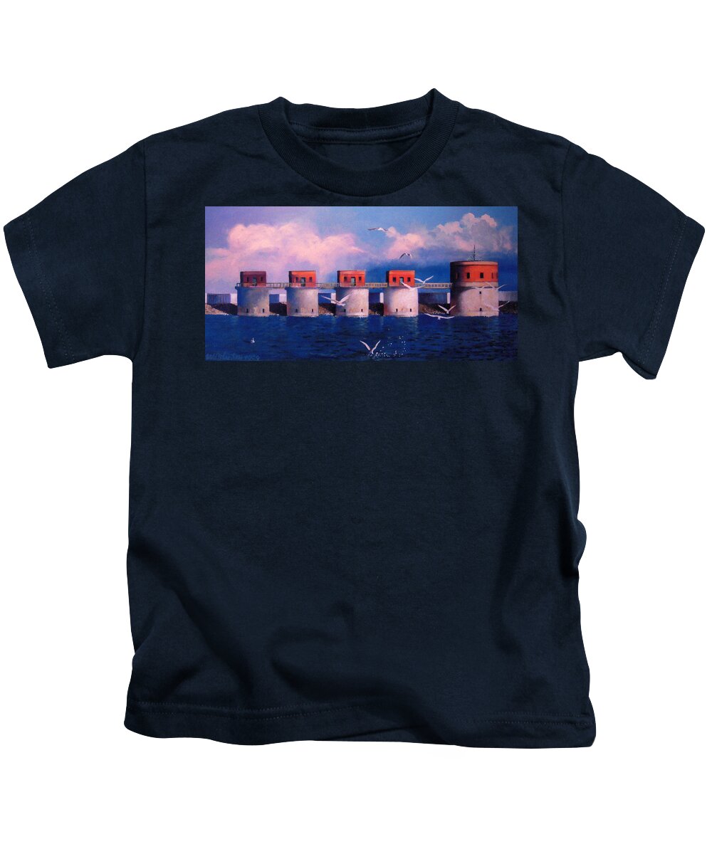 Lake Murray Towers Kids T-Shirt featuring the painting Lake Murray Towers by Blue Sky