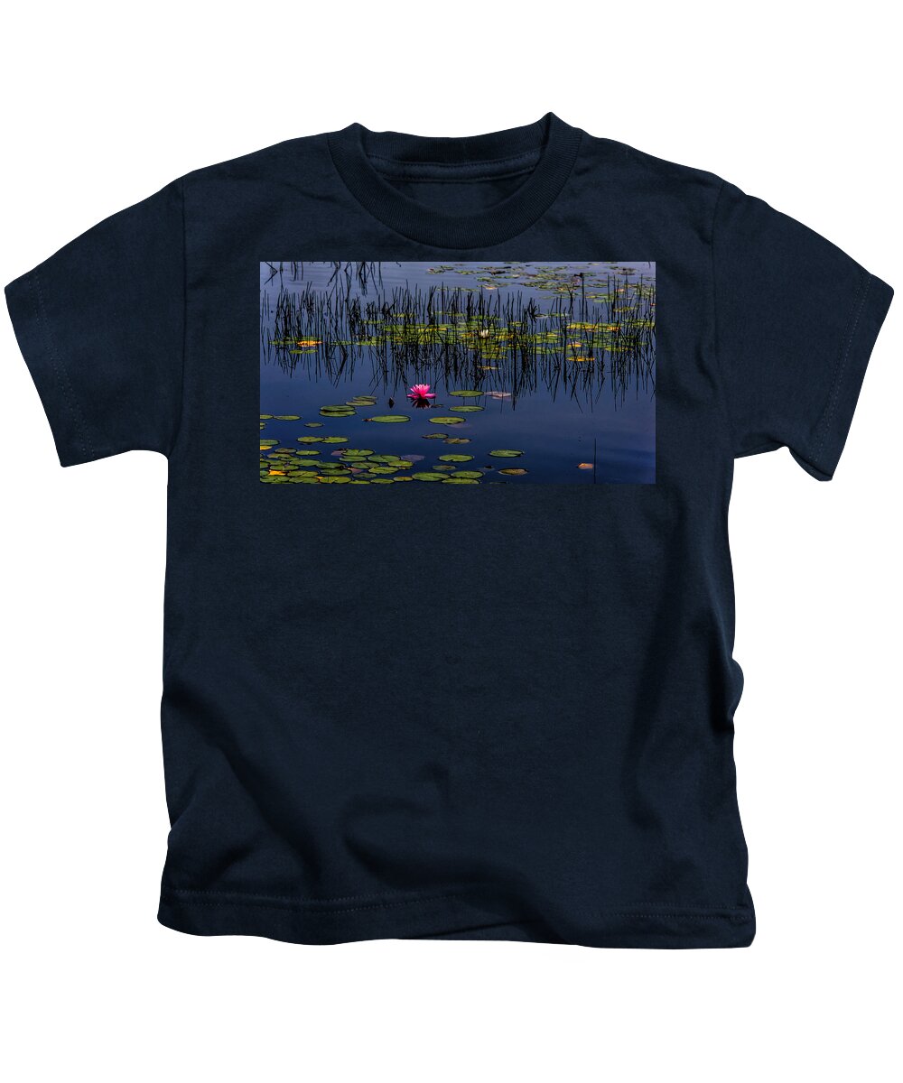 New Jersey Kids T-Shirt featuring the photograph Lone Pink Water Lily by Louis Dallara