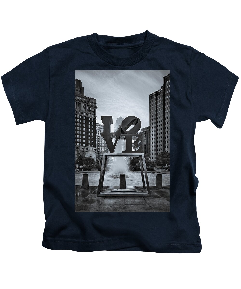 Love Kids T-Shirt featuring the photograph Love Park BW by Susan Candelario