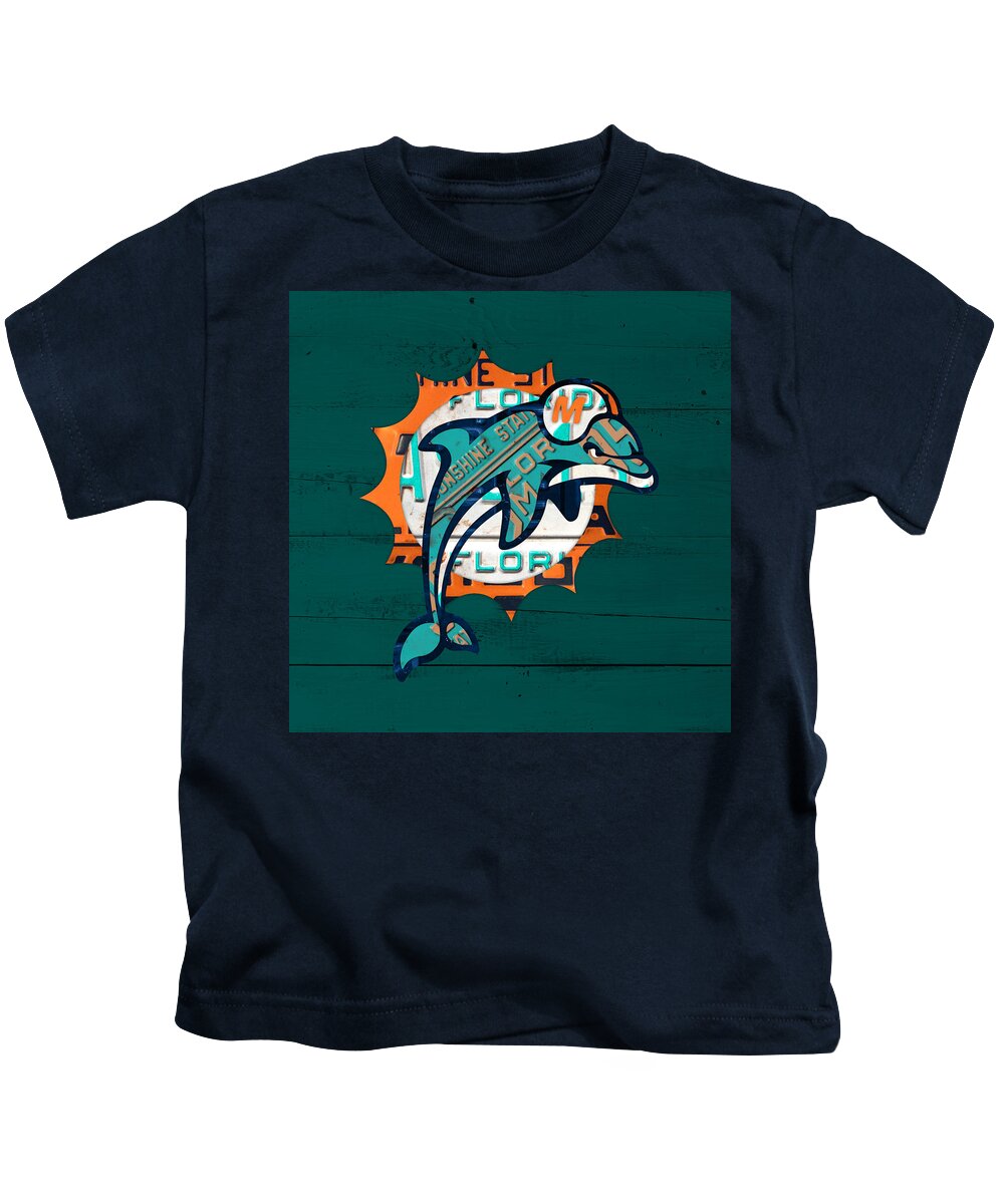 Miami Dolphins Football Team Retro Logo Florida License Plate Art Kids T- Shirt by Design Turnpike - Pixels