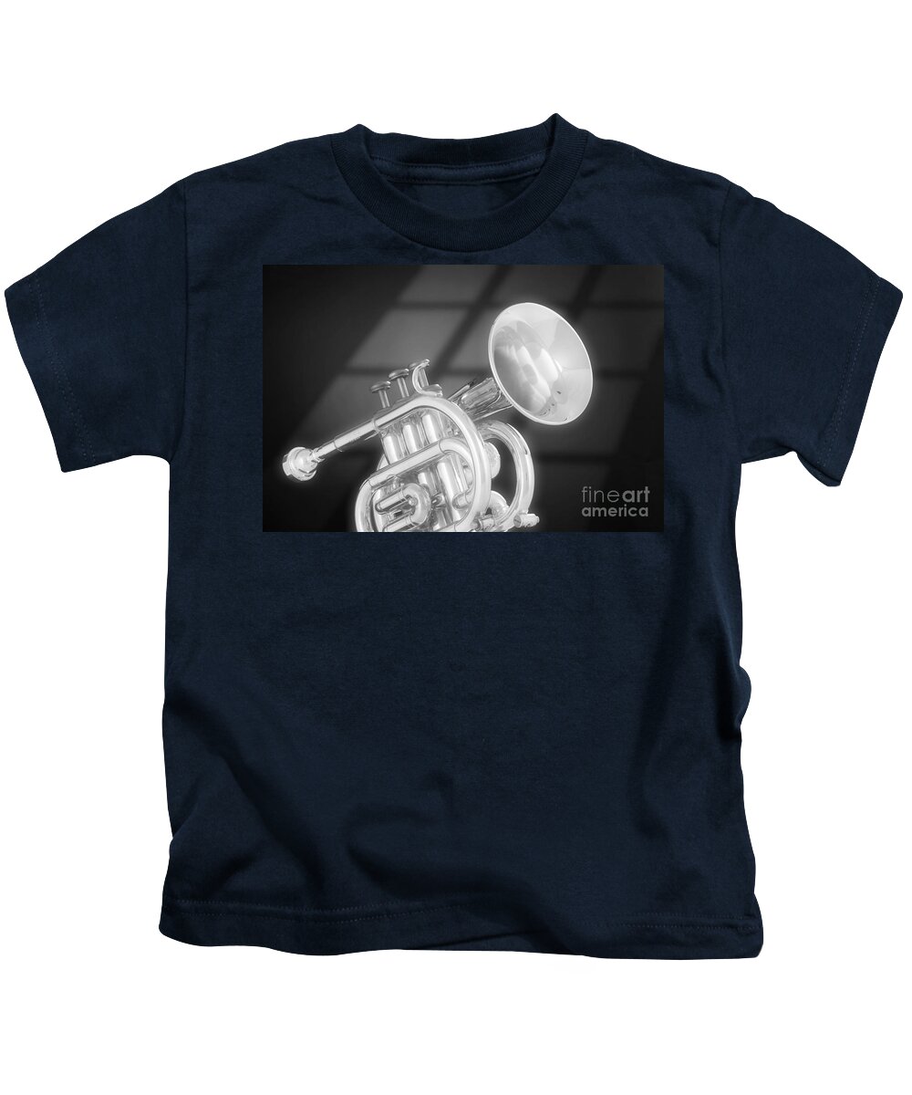 Cornet Kids T-Shirt featuring the photograph Monotone Trumpet by M K Miller