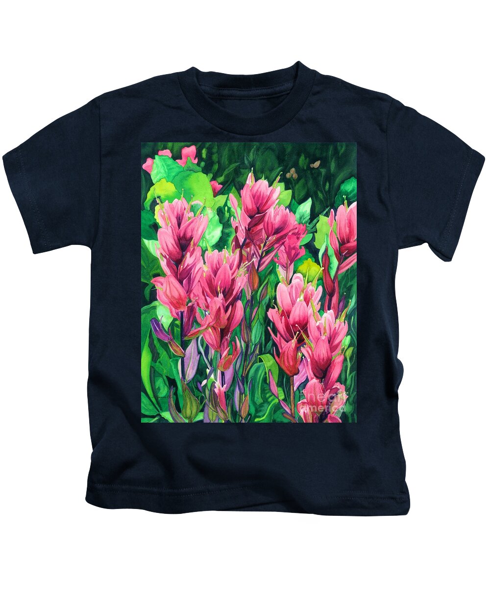 Flowers Kids T-Shirt featuring the painting Mountain Meadows' Paintbrush by Barbara Jewell